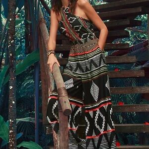 elevenses by Anthropologie Black Jumpsuit with Red & Green Tribal Stripes